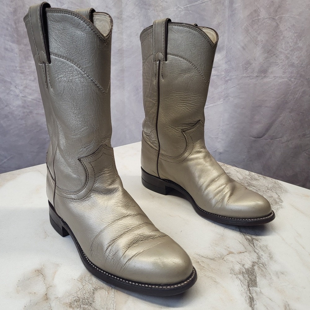 Justin USA Classic Roper Western Boots Size 5 B Women's Pewter Metallic